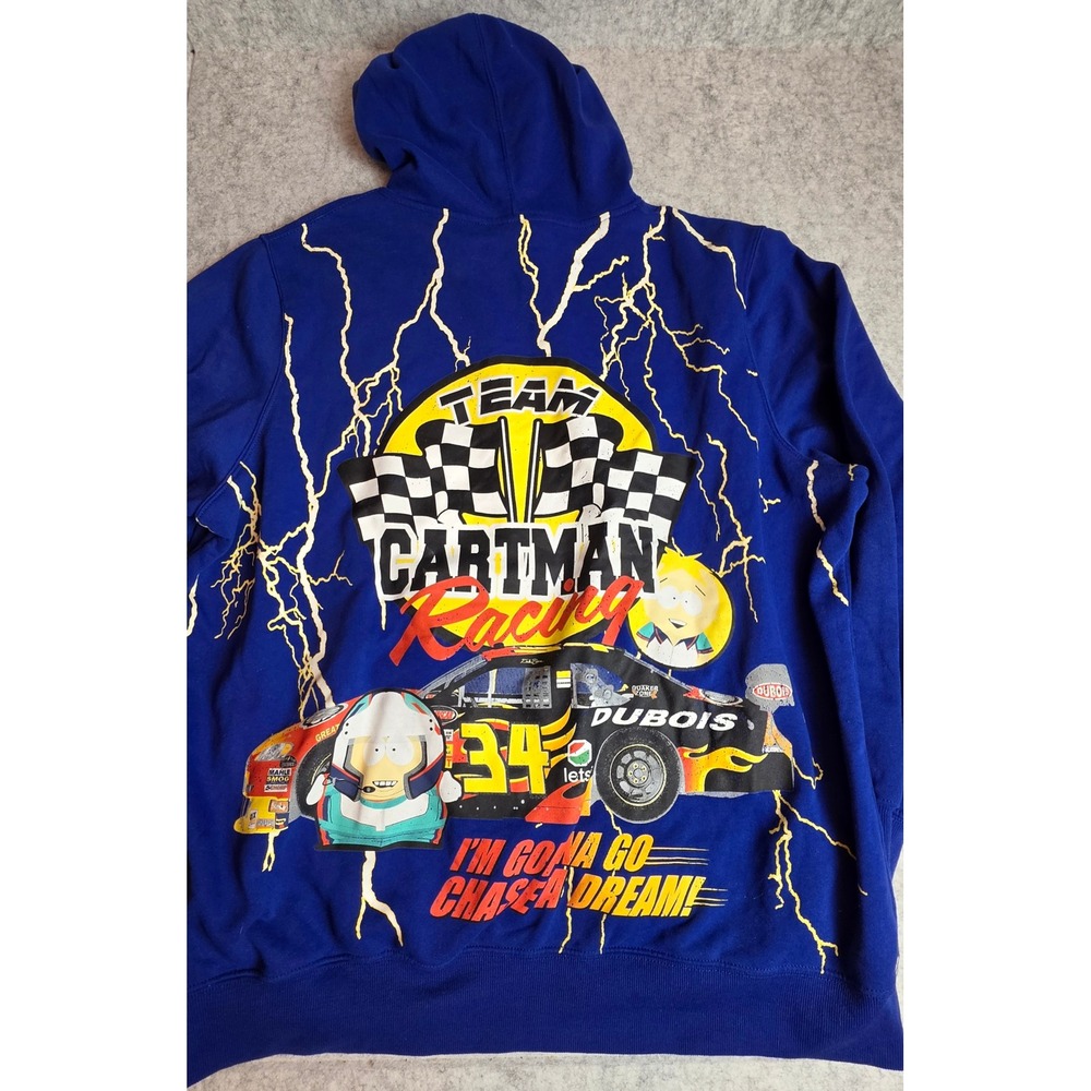 South Park Team Cartman Racing Hoodie Mens 2XL Blue Graphic Sweatshirt NASCAR